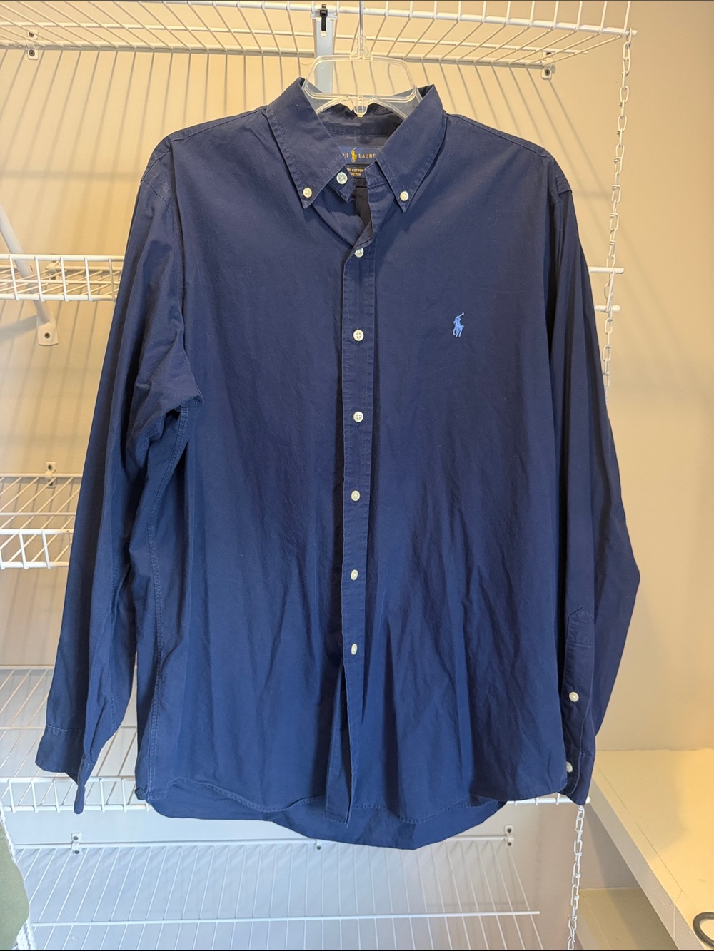 Ralph Lauren Navy Long-Sleeve Button-Down Shirt 100% cotton